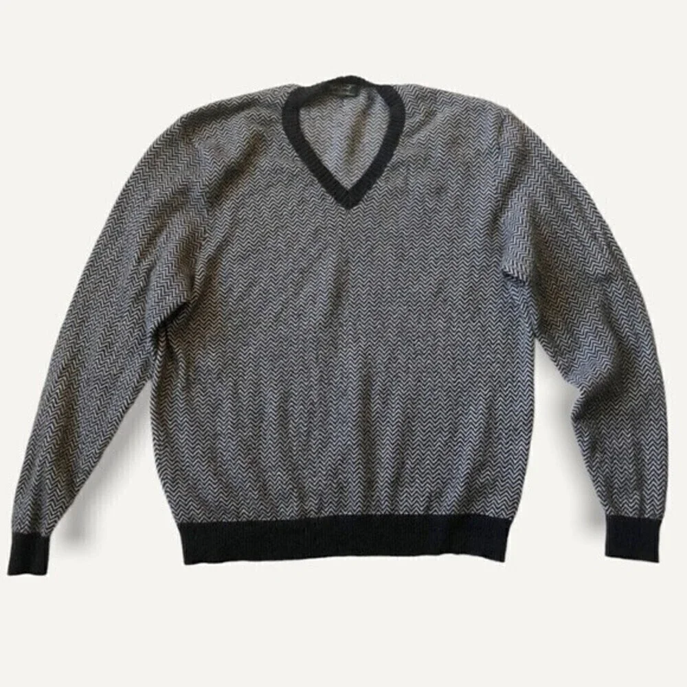 Bobby Jones Chevron V Neck Sweater Wool Cashmere Black Gray XL - Picture 3 of 14